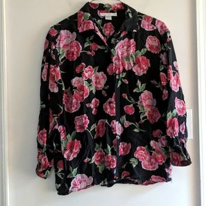 100% Silk In Full Bloom Roses Blouse Top